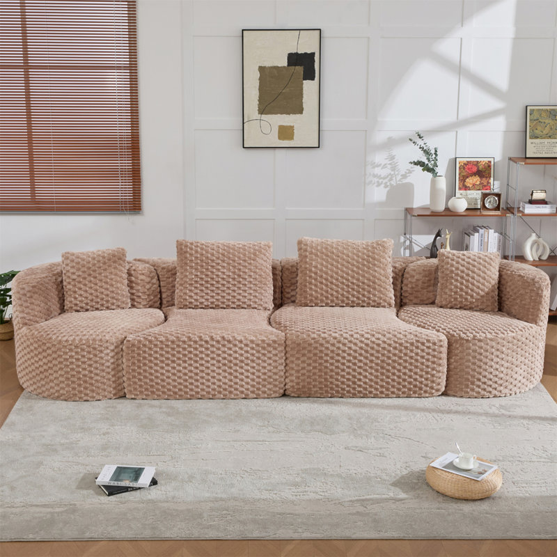 Canapé modulaire modulaire de 137,8 po sans os rembourré pour le salon, Polyester brun clair, Chameau