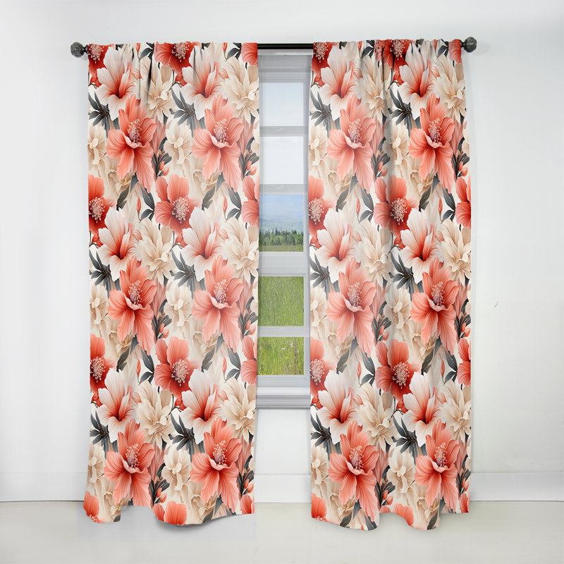 Motif tropical délicat neutre - Rideau floral - Rideau floral obscurcissant - 1 panneau, L 52 po x L 120 po