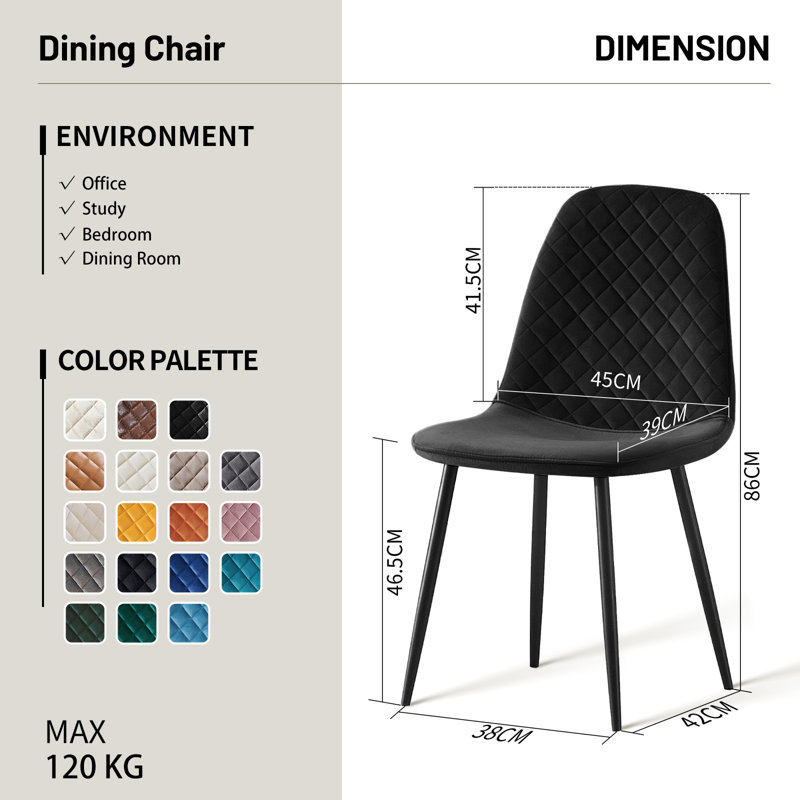 Kaylani Modern Upholstered Dining Chair, Black Velvet, Black, 4