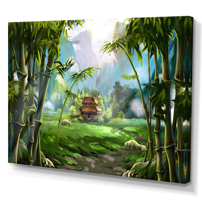 «The House In Bamboo Forest», reproduction sur toile, H 16 po x l 32 po, Toile tendue