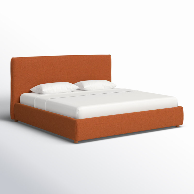 Callahan Upholstered Platform Bed, Queen, Rust Faux Sherpa