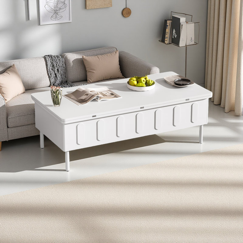 Table basse à plateau relevable avec 2 tiroirs, table basse moderne avec plateau pliable, table basse réglable multifonctionnelle avec compartiment de rangement caché pour le salon