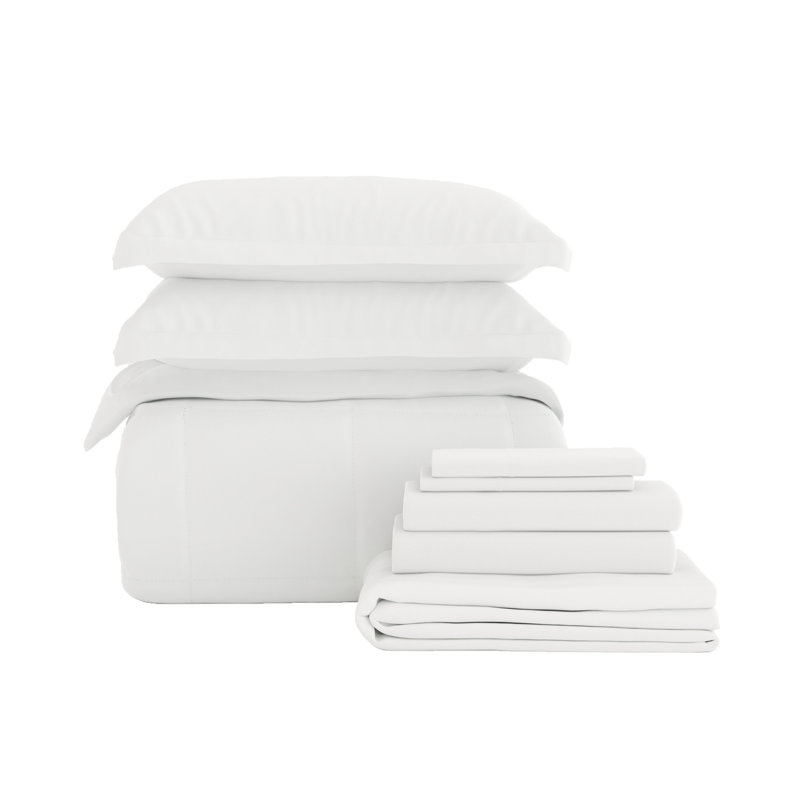 Simply Soft 8 Piece Microfiber Complete Bedding Set, White, Twin XL + 5 Pieces Included