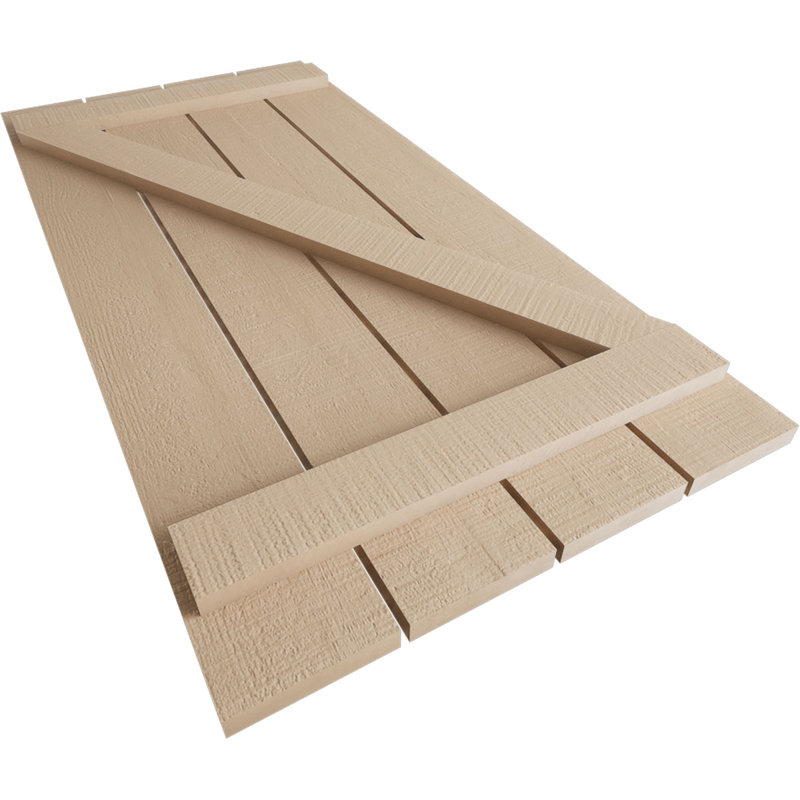 Volets rustiques à quatre planches espacées avec planche en Z (par paire), Texture cèdre brut / brun clair apprêté, 23"