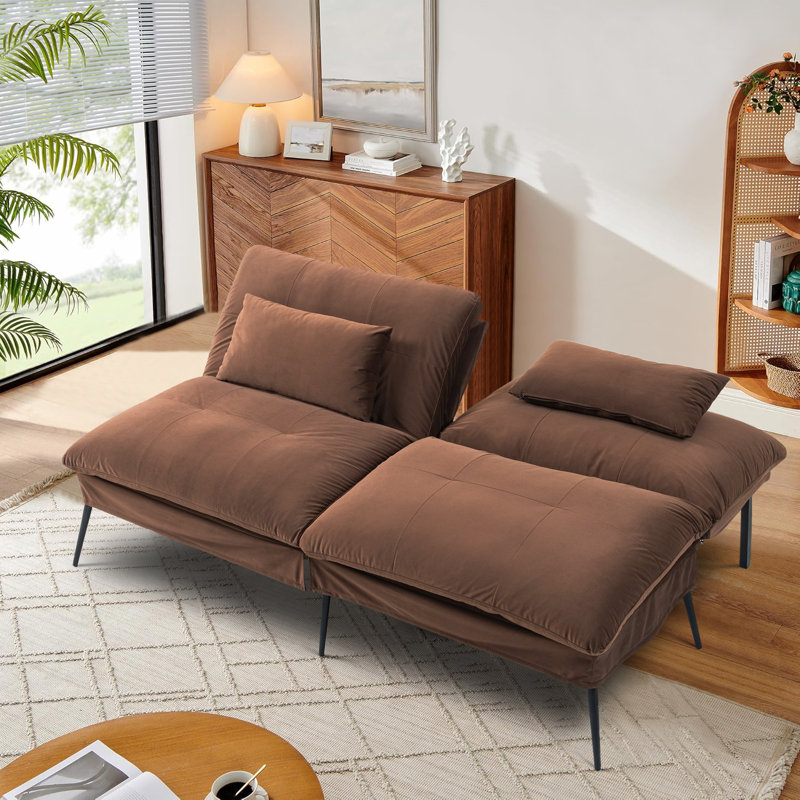Upholstered Convertible Futon Loveseat Sleeper Sofa Bed, Brown Polyester