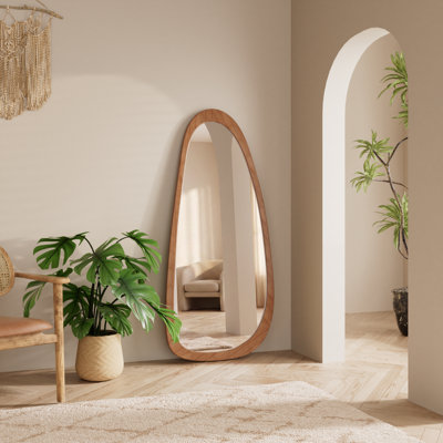 Miroirs muraux asymétriques, miroir de salle de bain mural irrégulier 48 po x 22 po avec cadre en bois massif, miroirs décoratifs décoratifs pour le salon, la chambre à coucher, l'entrée, la décoration intérieure