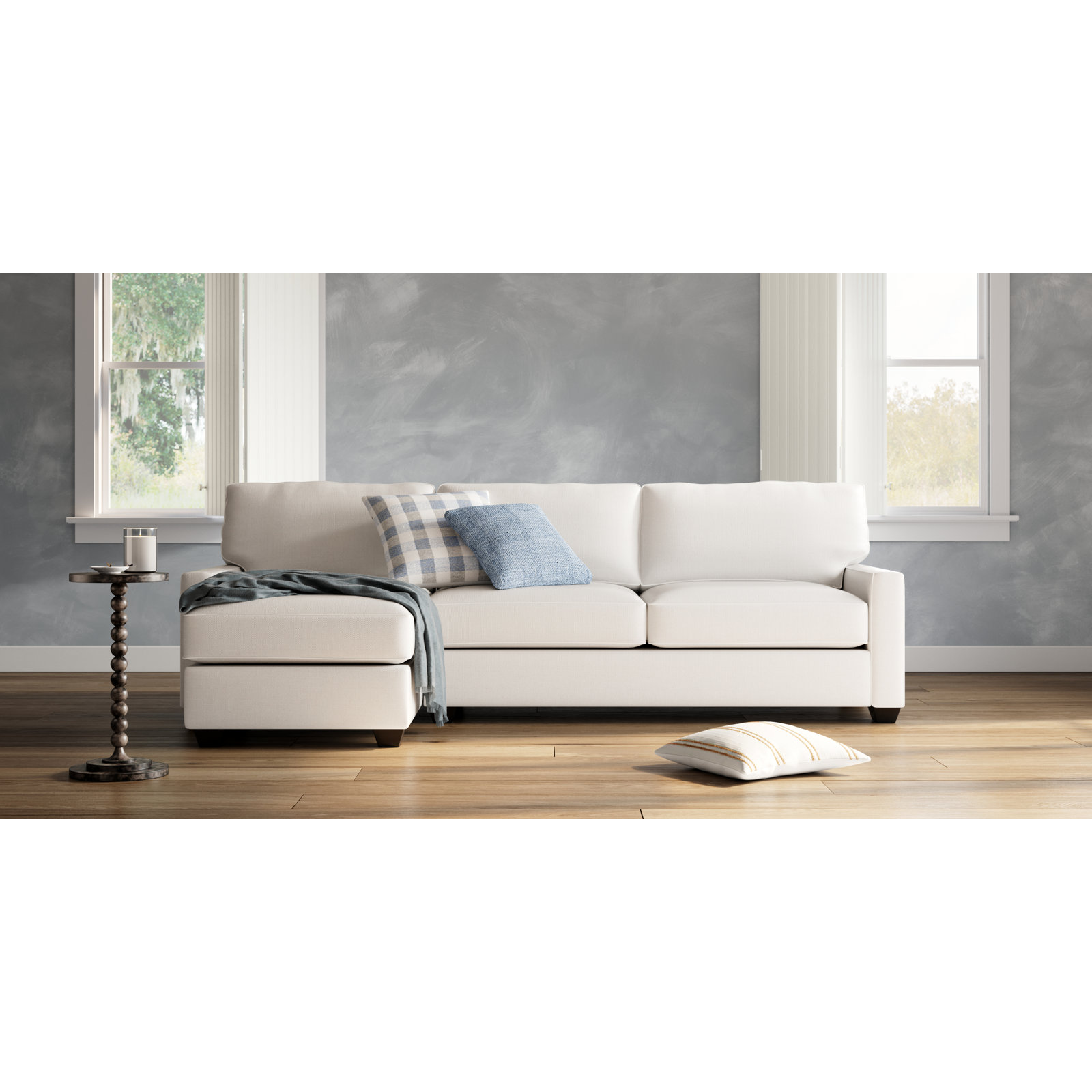 Taylor Upholstered Chaise L-Sectional, Nomad Snow Crypton® Chenille, Left Hand Facing
