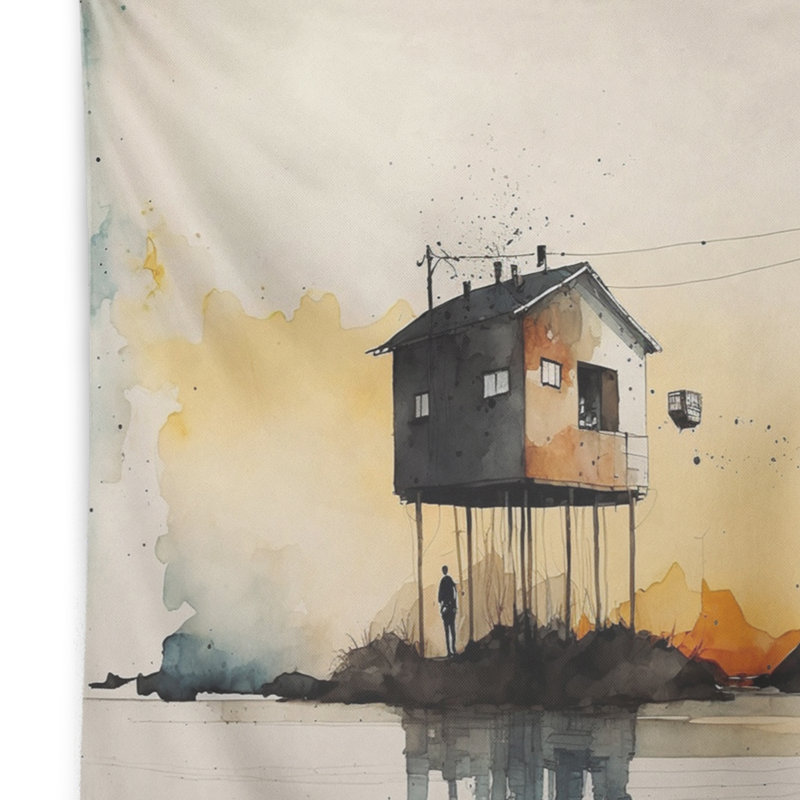 Tapisserie en polyester au coucher du soleil, H 32 po x l 39 po