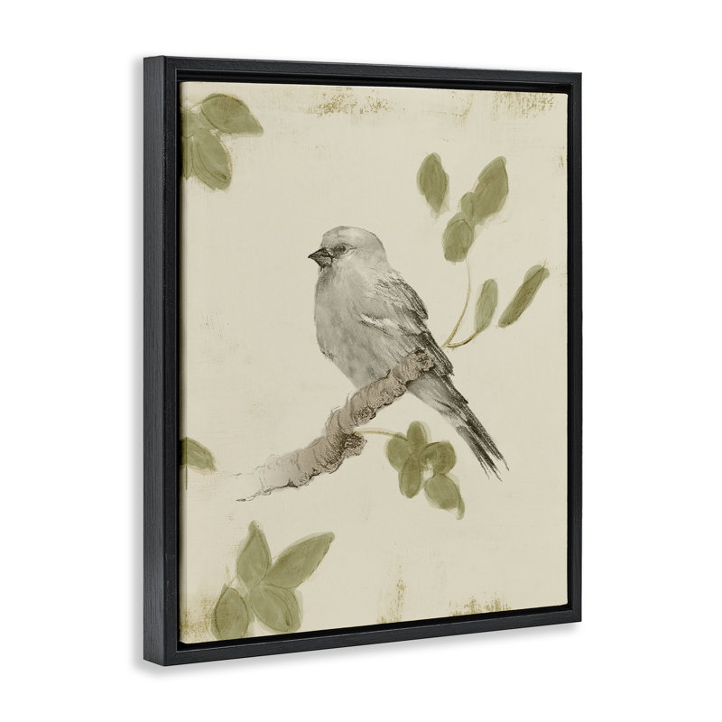Scène d'oiseaux sur cadre flottant neutre, design par Lanie Loreth, H 21 po x l 17 po, Cadre flottant noir de jais
