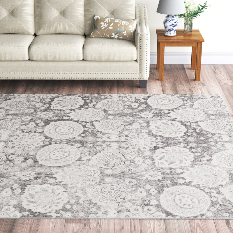 Tapis gris / blanc cassé DeSoto, Rectangle 5 pi 3 po x 7 pi 1 po