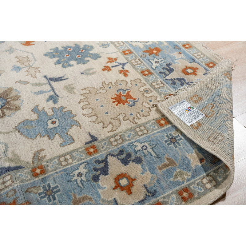 8x10 Ivory Hand-Knotted Wool Sky Blue Border Classic Traditional Modern Contemporary Carpet Rug