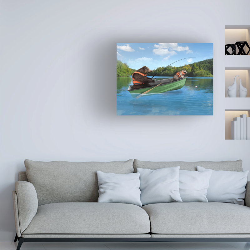 Art mural sur toile tendue - "Bear pêche" par John Hovenstine pour décoration de salon, de chambre à coucher ou de bureau - 24 x 32