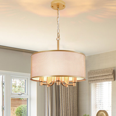 15'' Drum Light Fixture, 5-Light Modern Fabric Chandelier