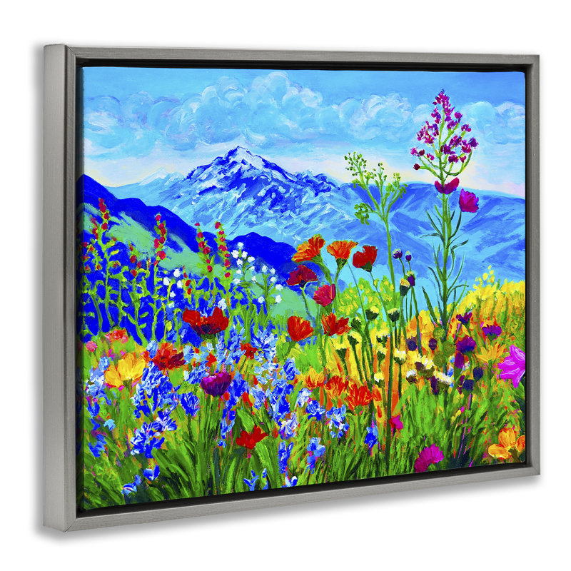 Cadre flottant Floral Mountain View, design par Lee Ann Zirbes, H 25 po x l 31 po, Cadre flottant gris lustré