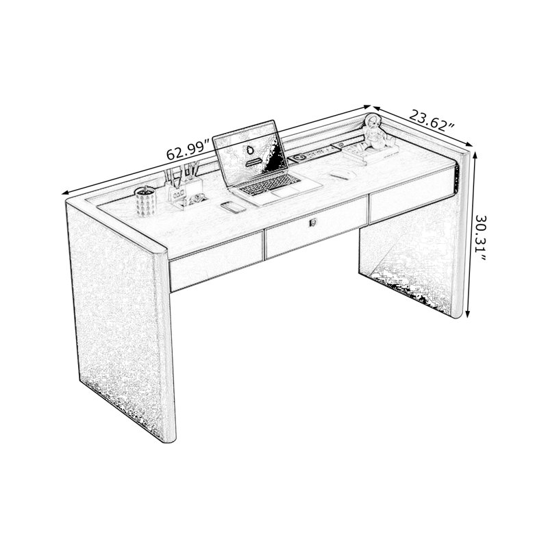 Bureau rectangulaire blanc et noir, Blanc/Noir, H 30,31 po x l 62,99 po x P 23,62 po