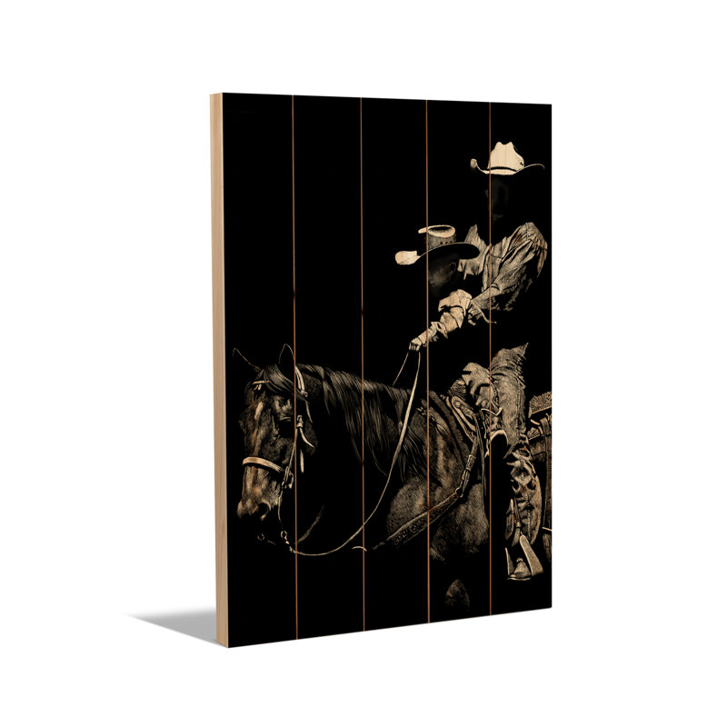 Reproduction d'art mural en bois - Scratchboard Rodeo II par Julie T. Chapman, H 26 po x l 18 po