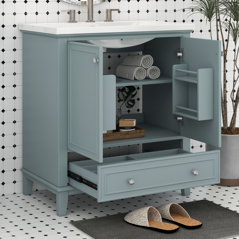 Armoire de salle de bain 30 po sans lavabo, base seulement, armoire de salle de bain autoportante en bois avec 2 portes et tiroir
