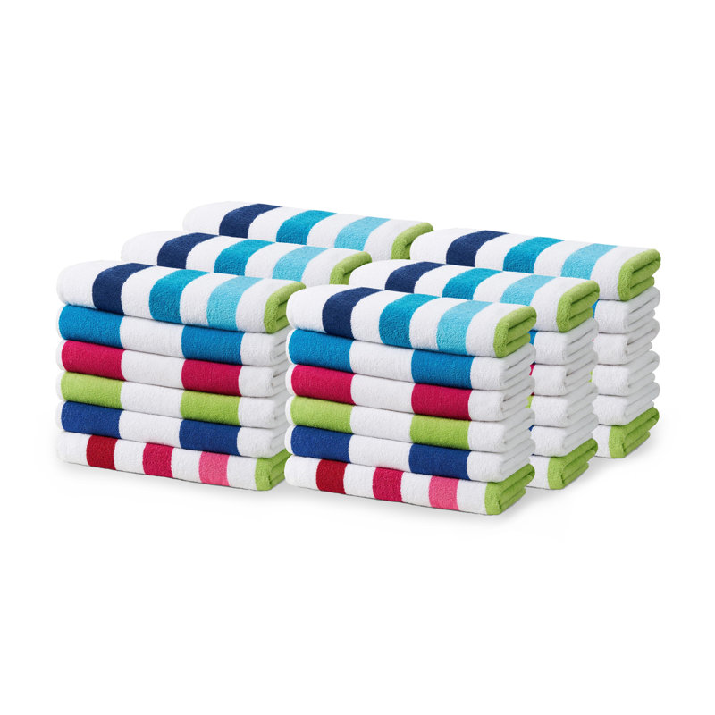 Oversized White and Multicolor Striped Cotton Beach Towels Set of 36