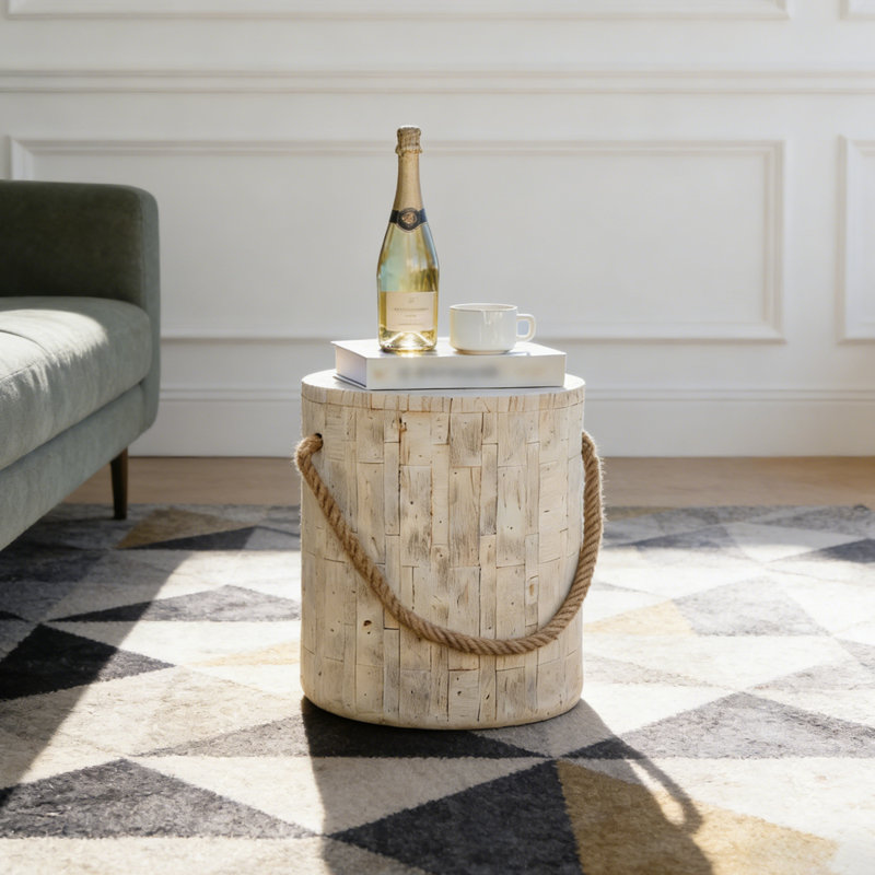 Outdoor Side Table Patio Table with Wood Look Finish for Balcony Garden