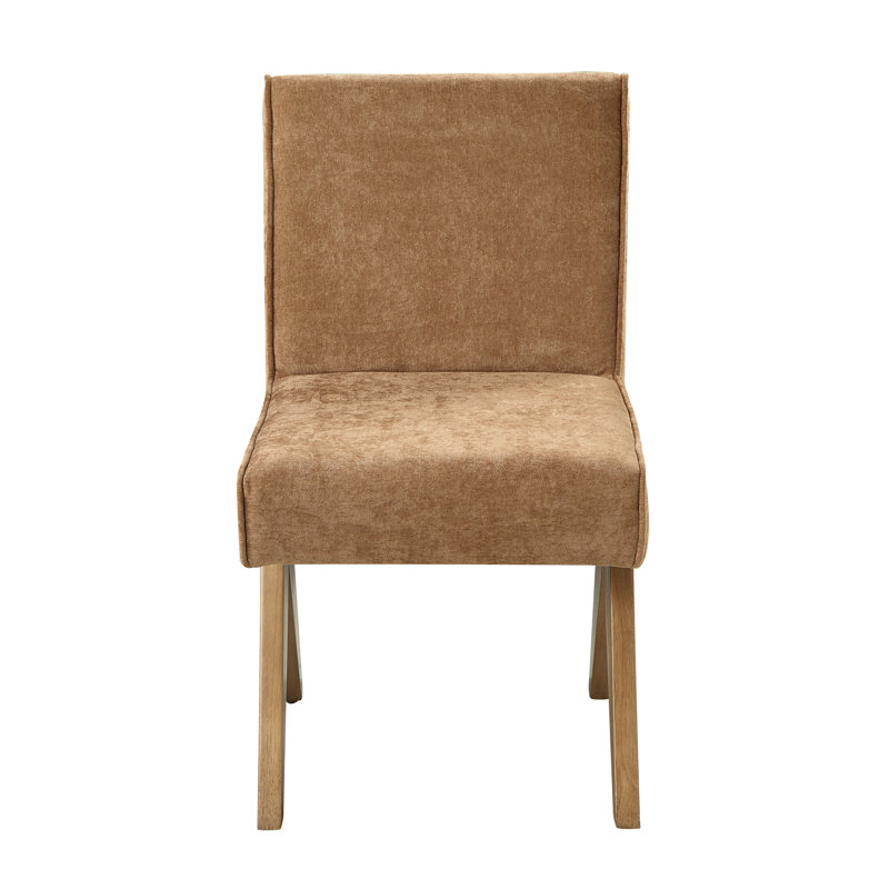 Ensemble de 2 chaises d'appoint en chenille et chêne chocolat Zoey