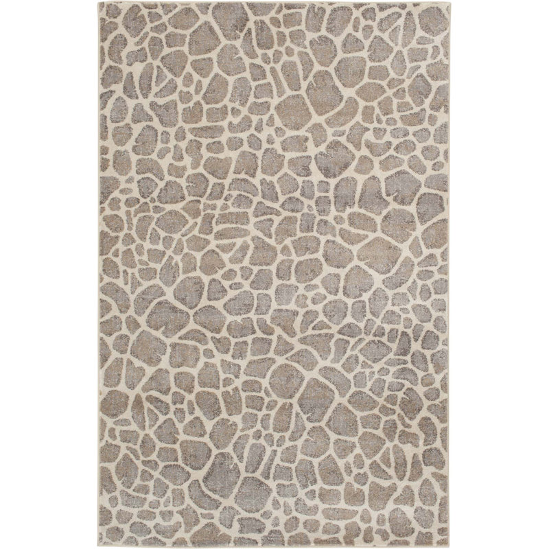 Bungalow Rose Linville Oaklynn Cream/Blue Leopard Indoor Polypropylene Area Rug, Rectangle 7'10" x 9'10"