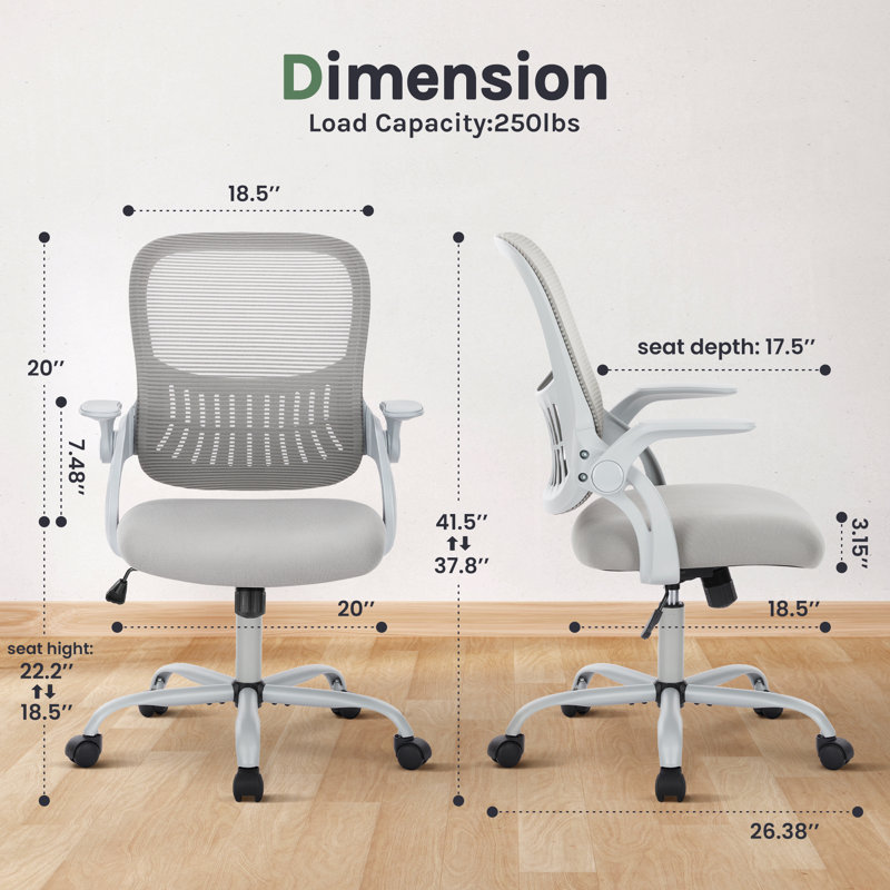 Chaise de bureau ergonomique en filet Azaryia, Gris, Gris
