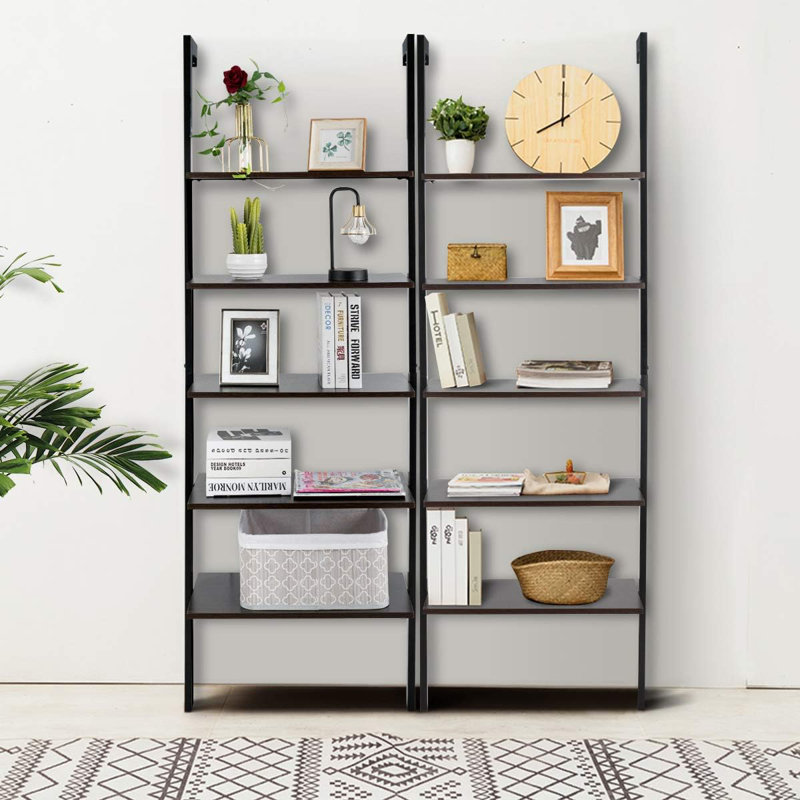Bibliothèque échelle en acier Bontang H 72 "x l 24", Noyer / noir