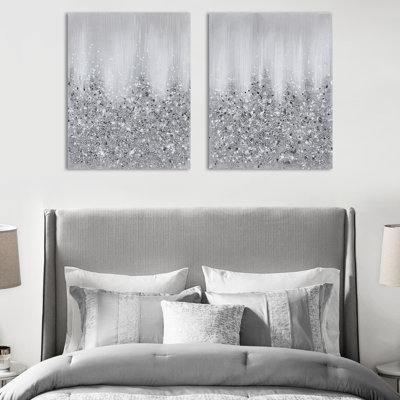 Glimmer Canvas , 2, Heavily Embellished With Rock Textures, 22"W X 28"H, Indoor Art Artwork, 2 & Glitter, 22"X28", Decor