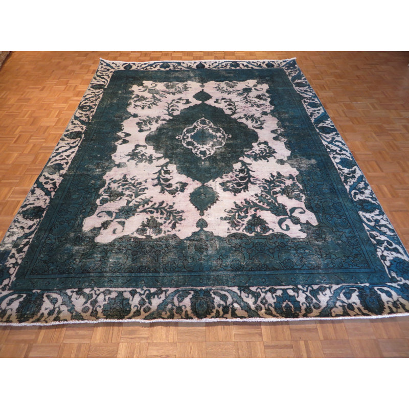 Tapis intérieur de la laine 8 pi 11 po x 11 pi 10 po one-of-kind à la main noué la green/pêche Beane