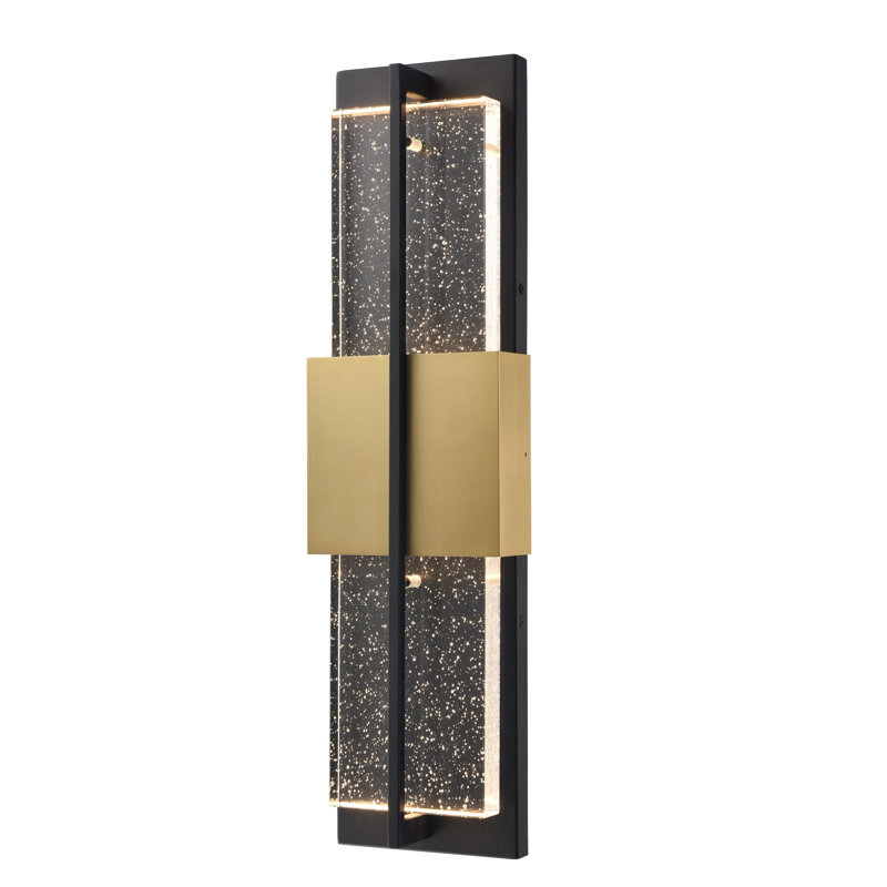 24" Technica Outdoor Aluminum Sconce in Charcoal Black Finish with Seeded Crystal Panel.