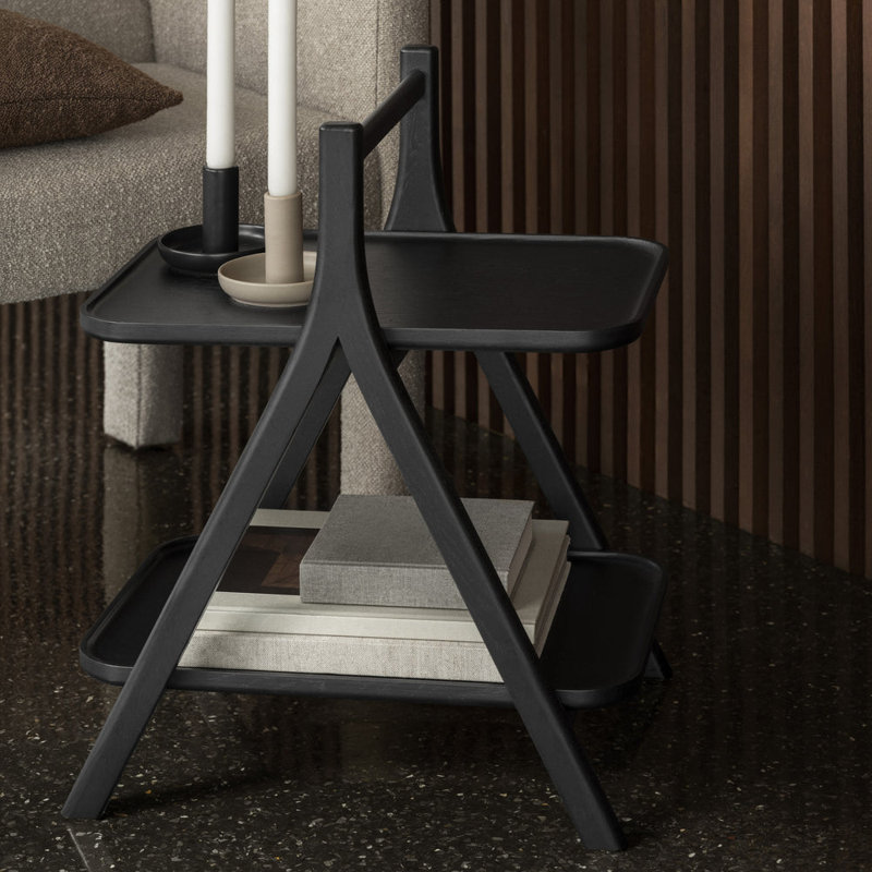 ETA Oak Side Table with Shelves - Natural Oak, Lacquered Black Oak