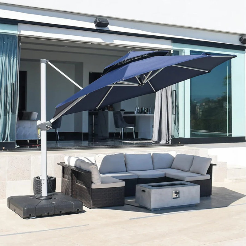 Leeven 3.65m Cantilever Parasol With Base, Navy Blue