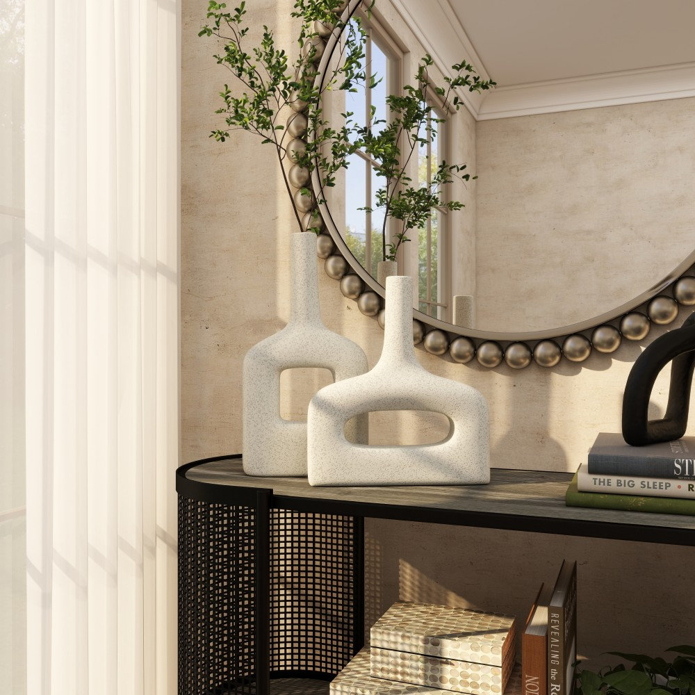 2 Piece Stoneware Table Vase Set, White