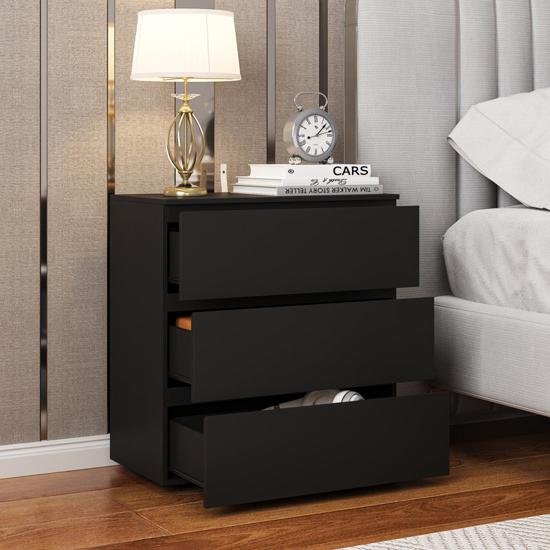 32.3"H Nightstand With 3 Drawers(Set Of 2), Black