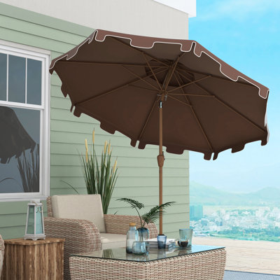 Parasol de patio de 9 pi avec fonction d'inclinaison et de manivelle - Extérieur à volants à double plateau pour se délecter de différents espaces Pont brun, piscine, jardin