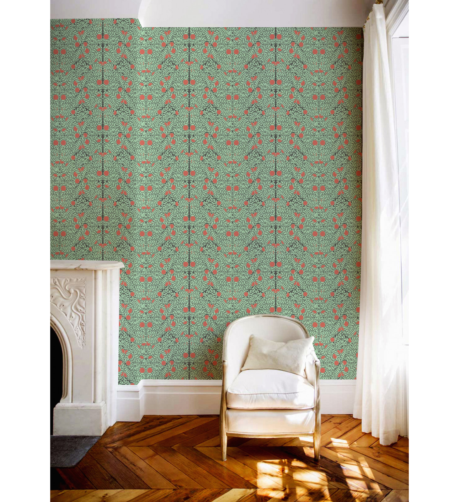 Orange Bush Self-Adhesive Wallpaper, Mint, Non-pasted, Paper