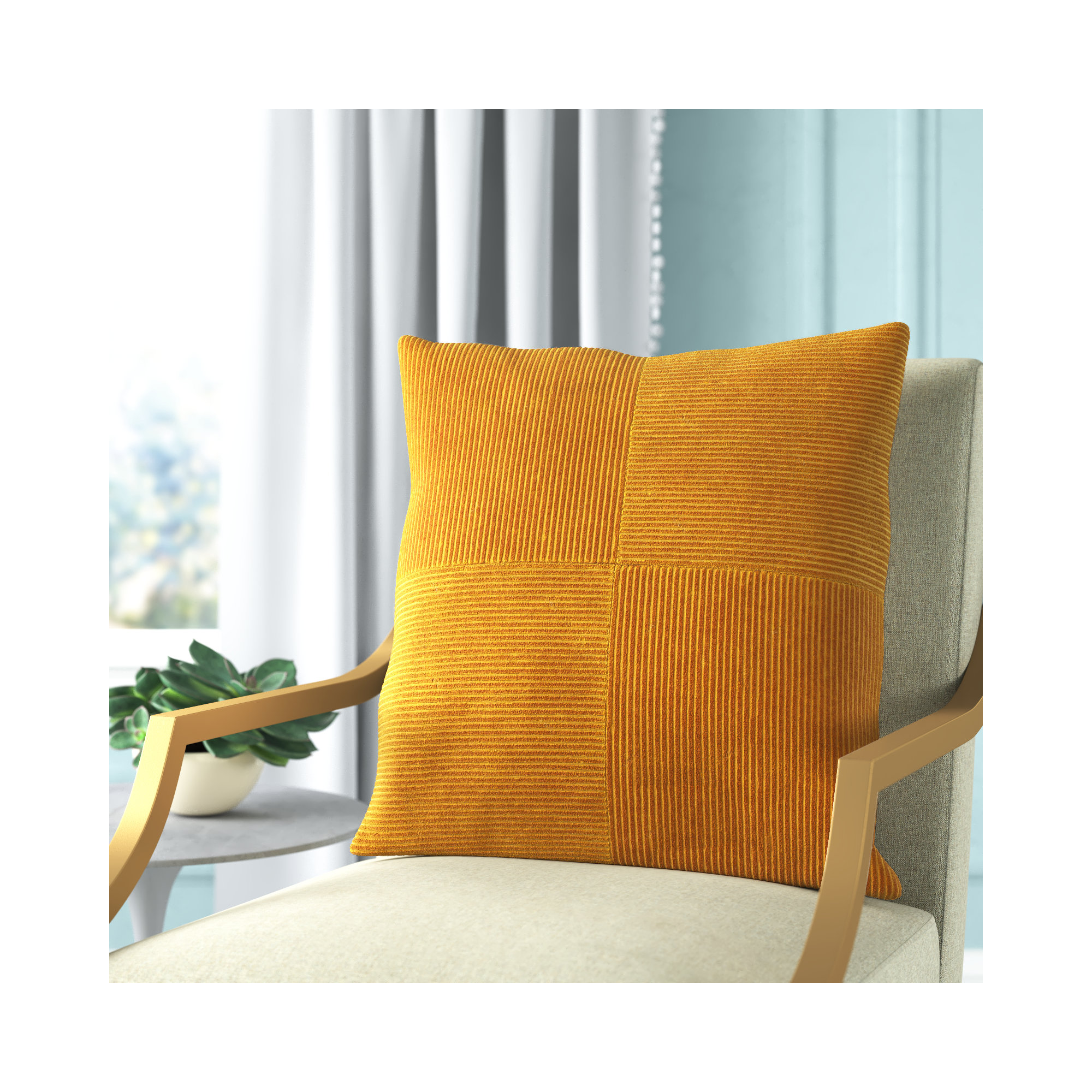 Selma Cotton Throw Pillow, Mustard, 22" x 22"