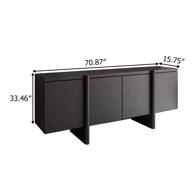 Armoire de rangement et de salon en bois massif Mid-Century moderne minimaliste noir, H 33,46 po x l 70,87 po x P 15,75 po