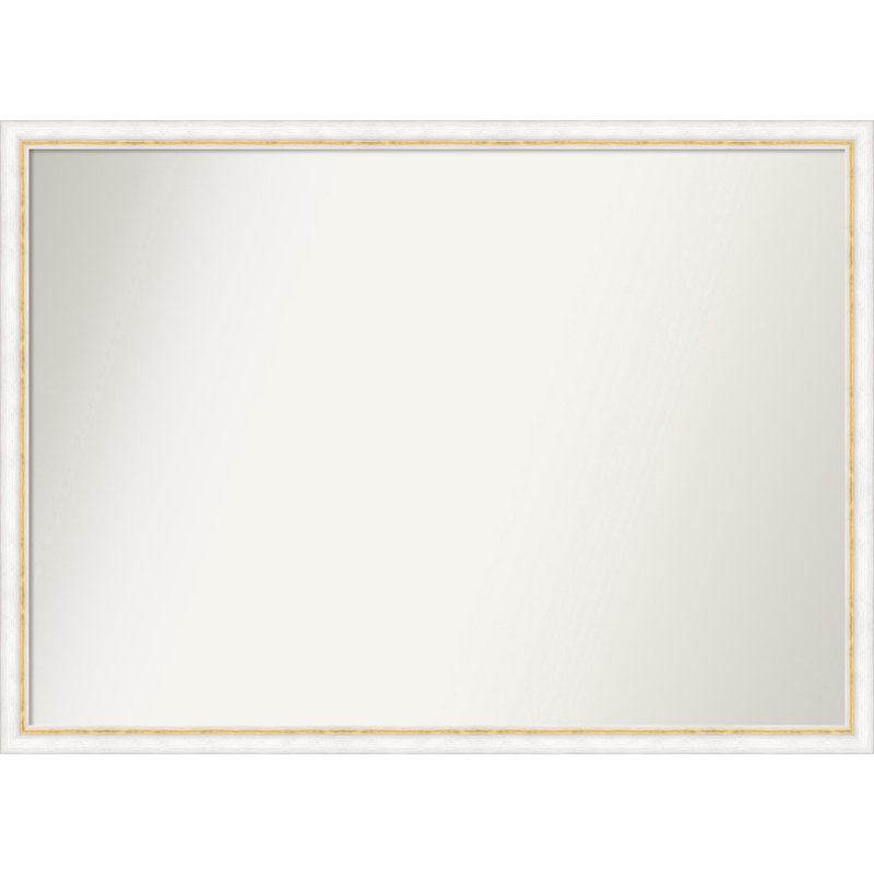 Jeritah Solid Wood Wall Mirror, Rectangle, 29" x 40", White/Gold