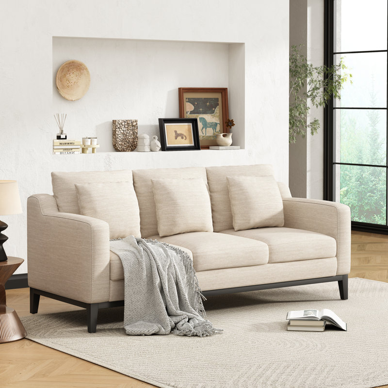 Canapé 3 places avec pieds en bois Mirod Comfy, Beige