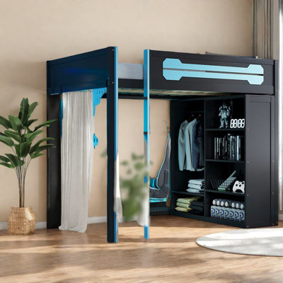 Space-saving Full Size Wood Loft Bed, Modern Design With Multifunctional Desk