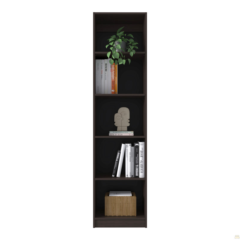 Bibliothèque étroite à 5 tablettes avec tablettes ouvertes