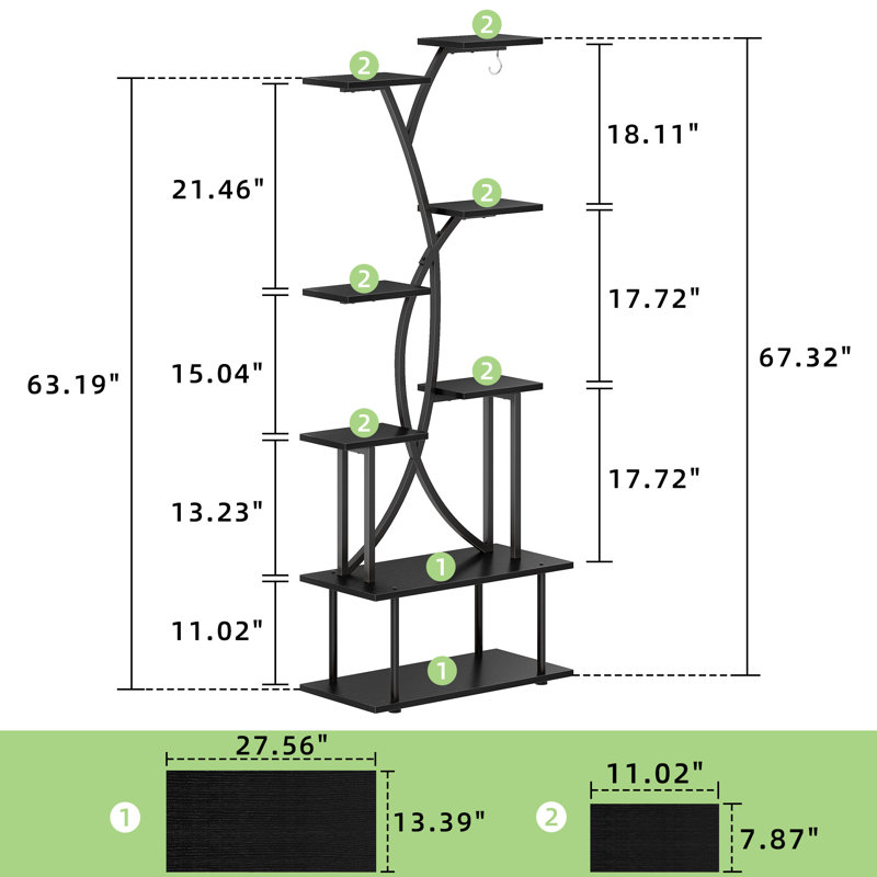 Support à plante 67,32 po avec lumières de croissance, Noir