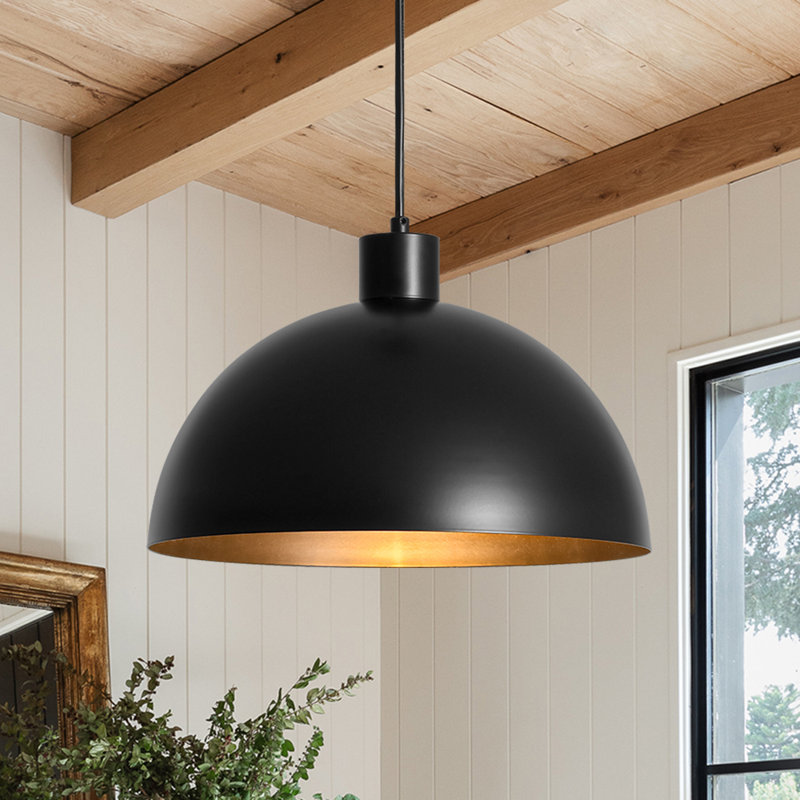 Luminaire suspendu en forme de dôme à 1 lumière Jamareon, Noir