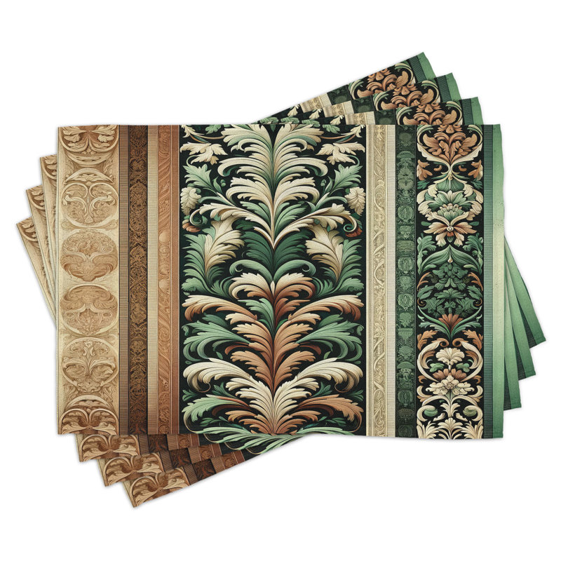 Emerald and Caramel Polyester Damask Rectangle Placemats Set