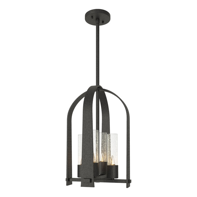 Lanterne suspendue d'extérieur 4 lumières Triomphe, Transparent avec grains, Fer naturel côtier