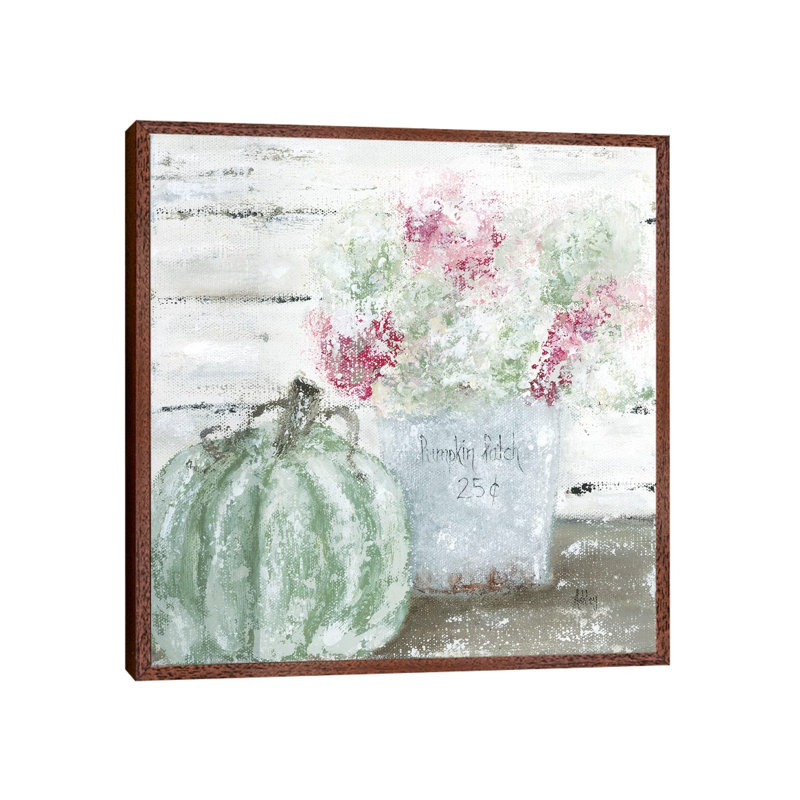Green Pumpkin Floral by Ashley Bradley - Print on Canvas, 66.04 cm H x 66.04 cm W, Classic Brown Wood Framed