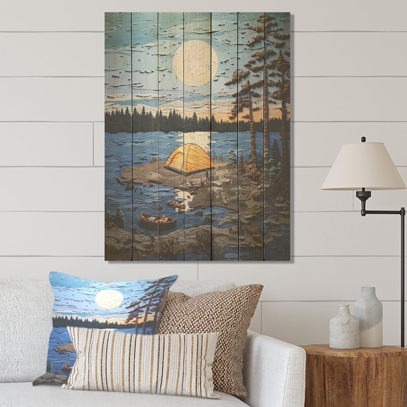 «Camping By The Late - Camping Travel On Wood Print», H 20 po x l 10 po