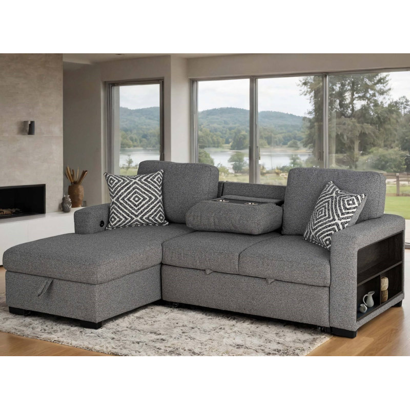93.4" W Contemporary Left-Chaise Sectional, Gray, Left Hand Facing