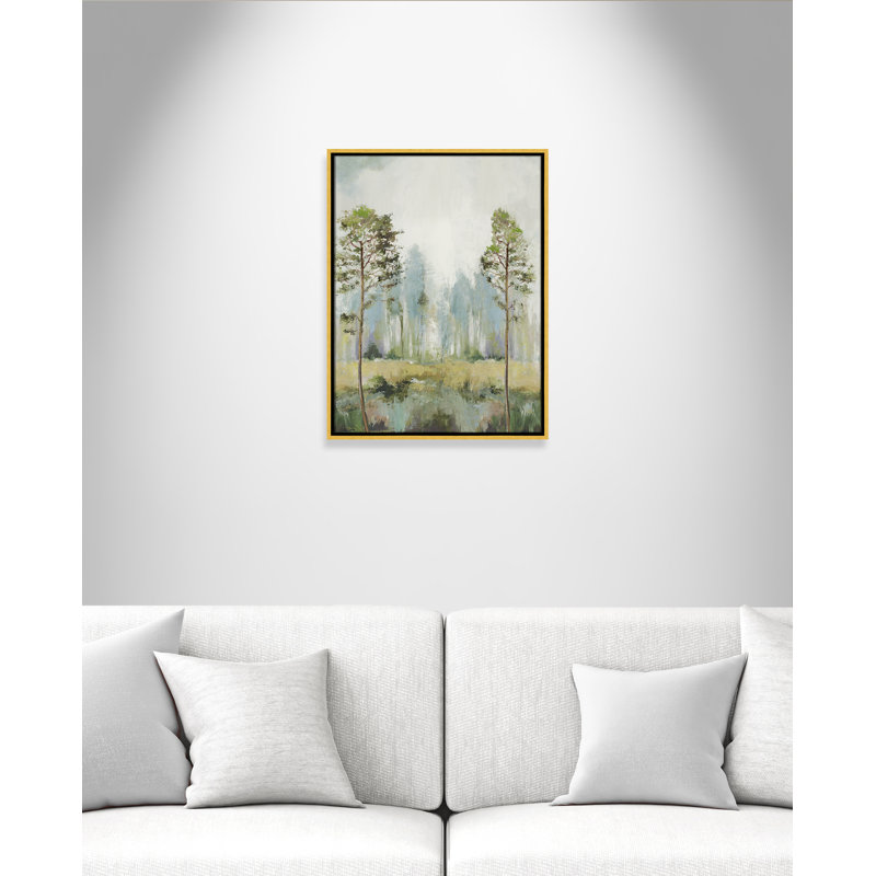 «Teton Tall Green Trees II» par Teton Pearce - reproduction encadrée sur toile, H 25,5 po x l 19,5 po, Doré